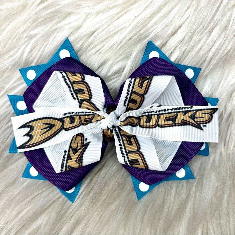 🎀🏒 NHL Anaheim Ducks Throwback Hockey Hair Bow Barrette Clip 🏒🎀